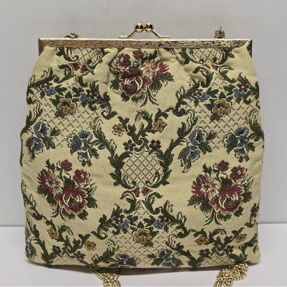 Vintage Walborg Floral Tapestry Purse Shoulder Bag Double Chain West Germany - Picture 1 of 8